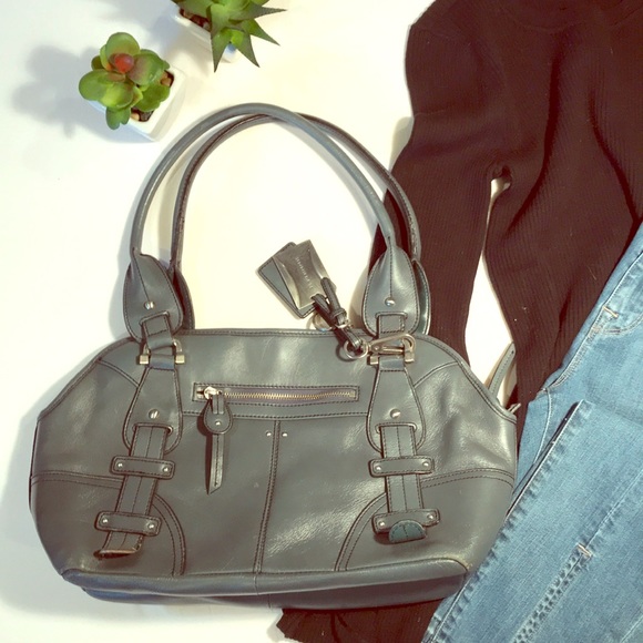 Etienne Aigner 100% Leather Slate Gray 90’s Satchel - Picture 1 of 8